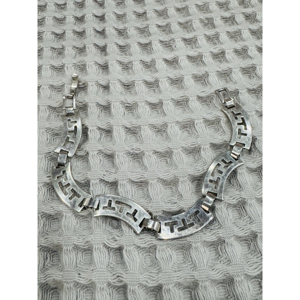 925 Sterling Silver Greek Key Link Bracelet 7.25" Vintage Style
